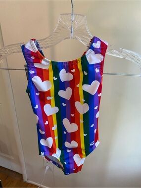 GK Elite Girls CS Rainbow Stripe Heart Leotard